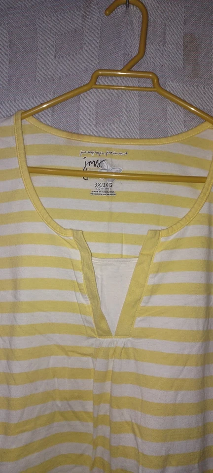 Women's Beautiful Yellow And White Striped Half Sleeve Shirt 3x JMS Boat V Neck - Image 3 of 4