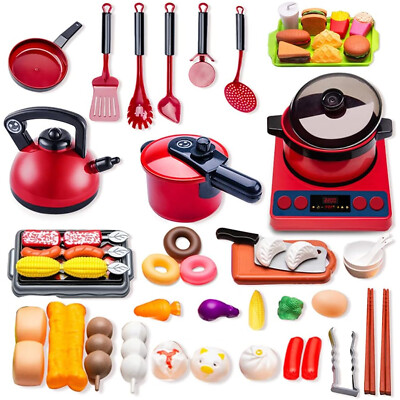 61stk Kinderküche Spielküche Küchenset Spielzeug Rot Spielküchenzubehör Spielset