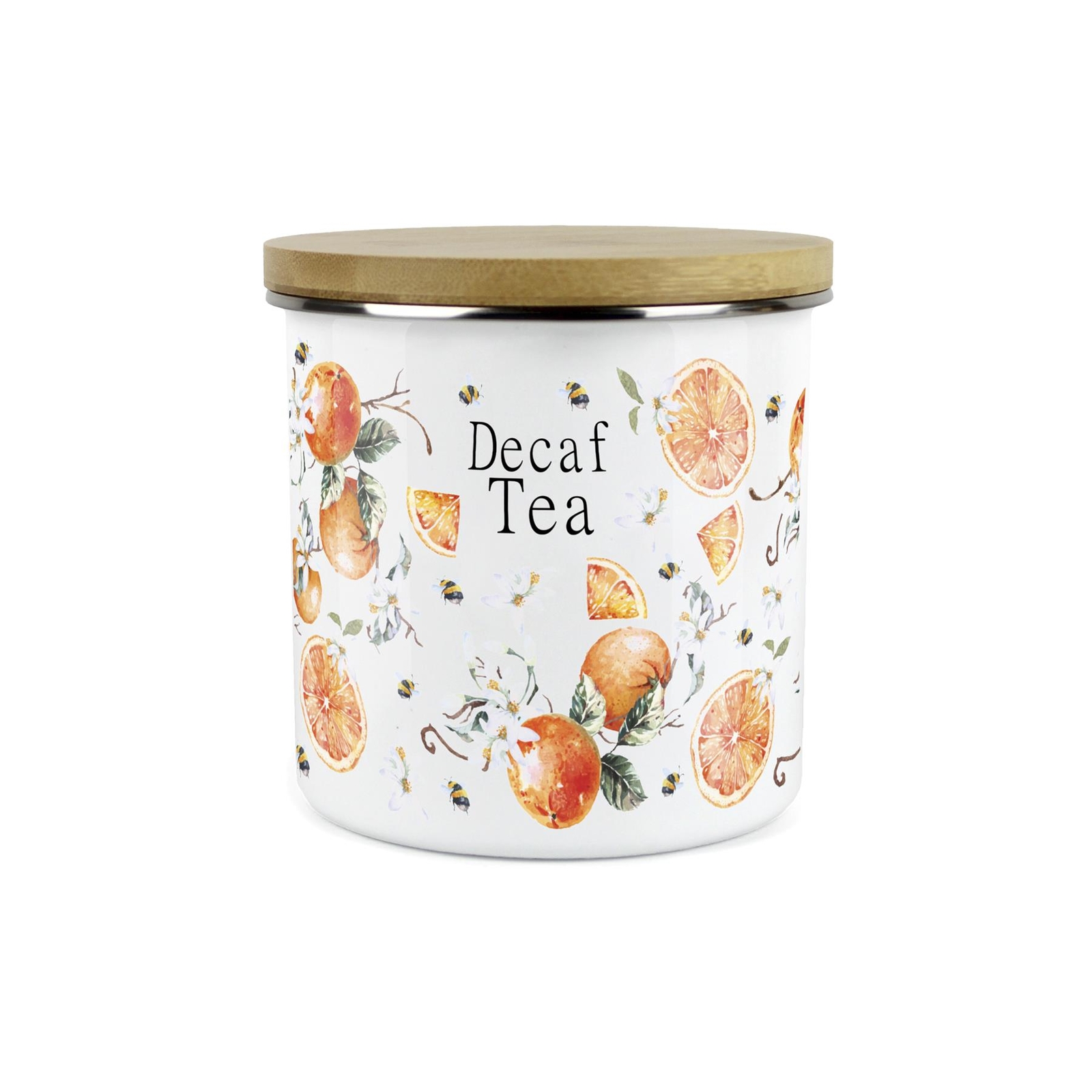 Decaf Tea Storage Canister - Tangerine Floral Enamel Kitchen Storage Tin Jar