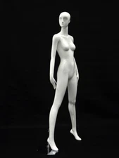 Adult Female Glossy White Standing Abstract Face Mannequin with Base