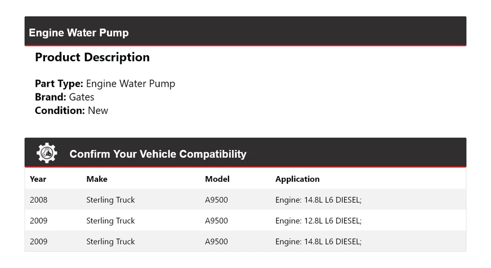 For 2008-2009 Sterling Truck A9500 Engine Water Pump Gates - Image 2 of 4