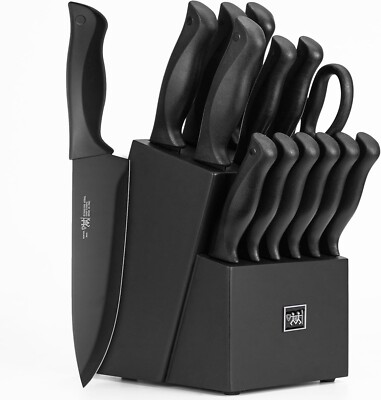 Knife Set, HUNTER.DUAL 15 Pcs Kitchen Knife Set with Block and Builtin Sharpener