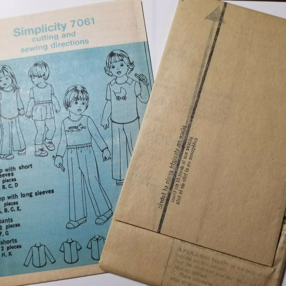 Simplicity 7061 Pants Shorts Pullover Top Sewing Pattern Boys Girls 4 4T UC VTG - Image 4 of 4