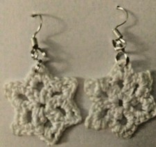 Silver and White Snowflake Dangle Earrings