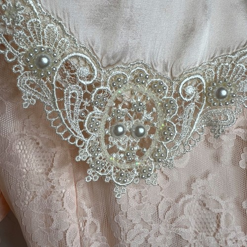 Jessica McClintock Vintage Peach Satin Lace Dress Bib Victorian Girls Size 10 - Picture 4 of 14