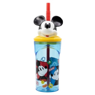 Disney Mickey Figur 3D Trinkbecher mit integriertem erweiterbarem Strohhalm 360ml