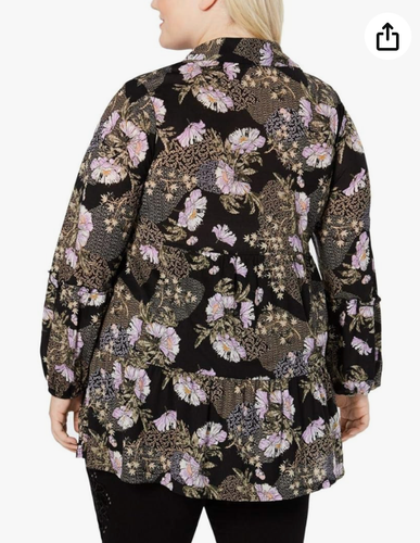 Túnica Style & Co Talla 1X - Blusa Ligera Negra Floral con Volantes en Niveles - Imagen 2 de 10