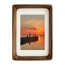 FLECHAZO 5x7 Walnut Wood Picture Frame with Mat for 4x6 Photo - Table/Wall