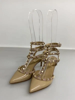 Sandales à talons Valentino Garavani Rockstud Strap en cuir beige EU:36 US:6 - Photo 1/4
