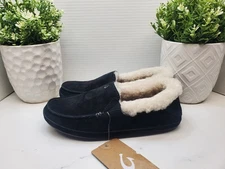 OLUKAI Women’s Ku'una Suede & Shearling Slippers BLACK  Size 6 🖤NEW