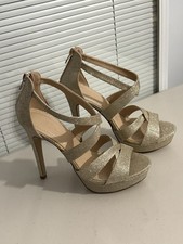 Gold Glitter Charlotte Russe Stilettos, size 8 Prom Dress Shoes High Heels #17