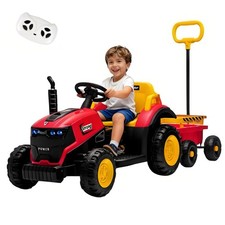 12v Kids Electric Ride On Car Tractor With Trailer Battery Powered Toy W/ Remote