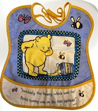 Vintage Disney Winnie the Pooh Vinyl Baby Bib Hunny Quote Wipe Clean Tie Neck