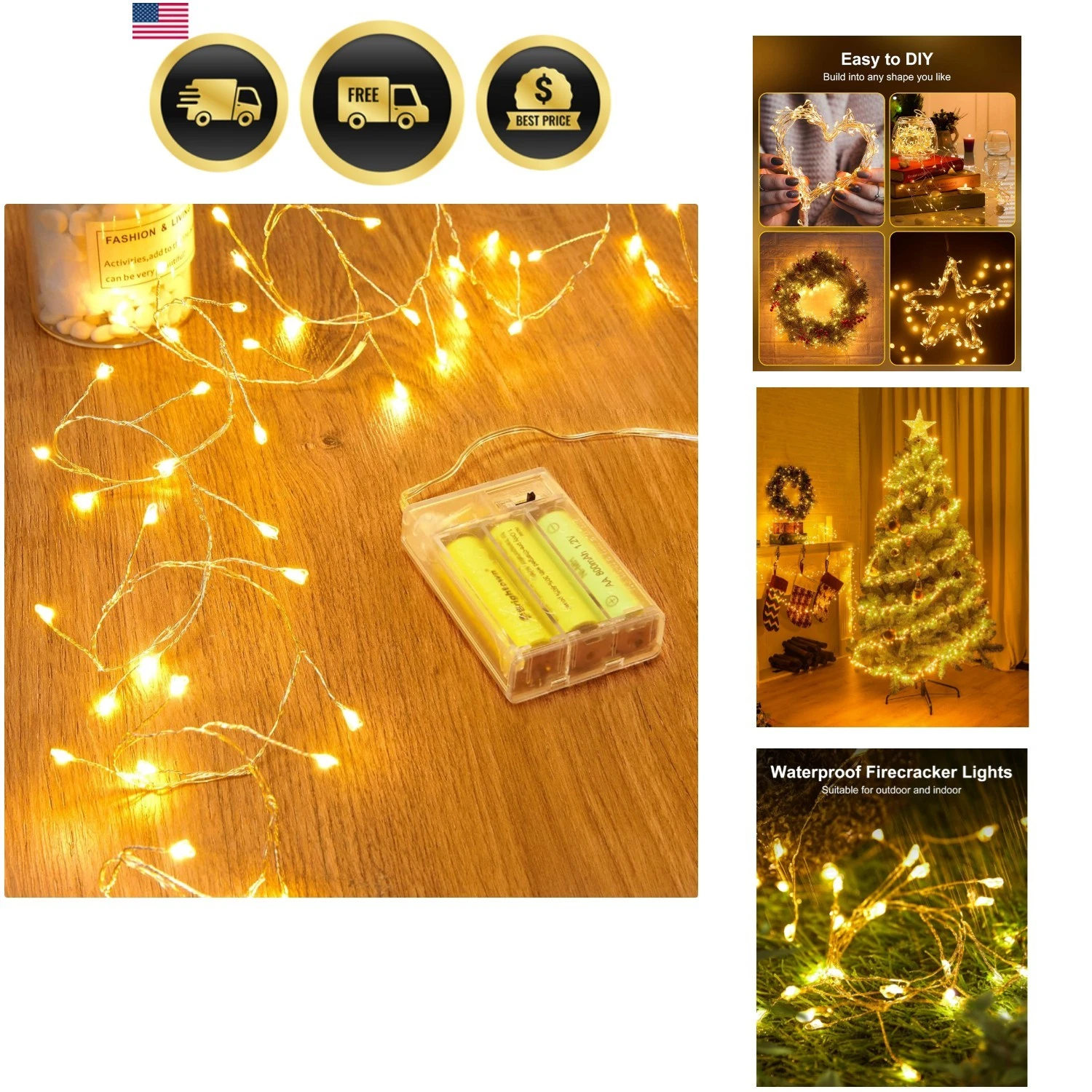 Fairy Lights Battery Operated, 60 LED Fairy String Lights Waterproof Silver W...