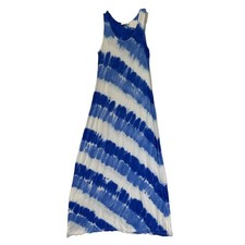 Calvin Klein Blue Striped Tie Dye Jersey Knit Maxi Dress Sz 4