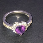 STERLING SILVER 925 Lot Ring A16 Sz 7 Purple Amethyst Heart Beautiful Love Girl