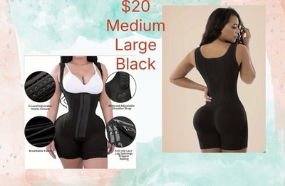 Black Bodysuit Shapewear Women Medium Large Adjustable Straps Firm Compression