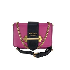 Prada City Calf Cahier Black Leather Crossbody Bag Women Pink One Size