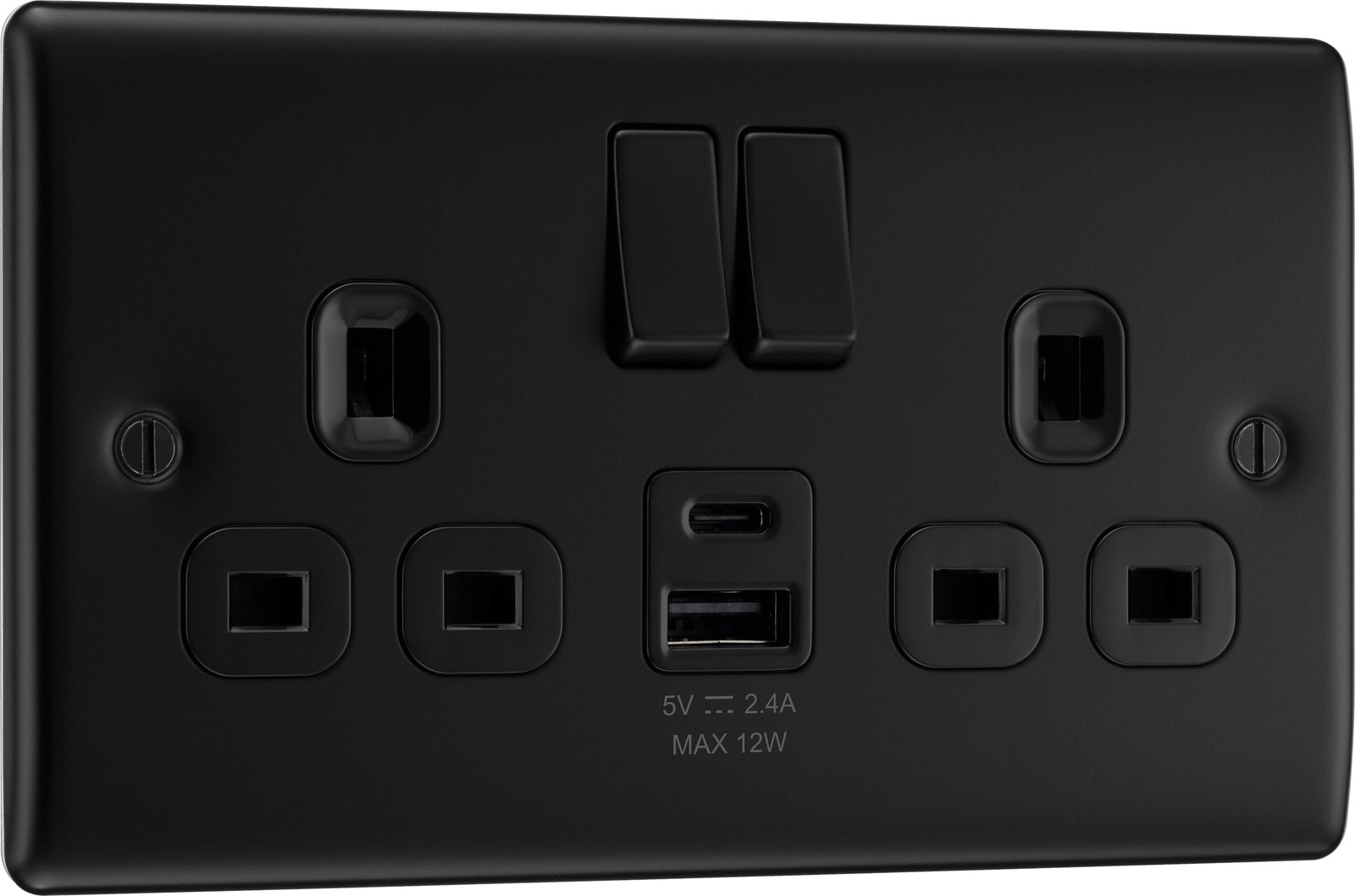 BG Electrical 12W Double Switched Power Wall Plug Socket with Type A and Ty 11290₽