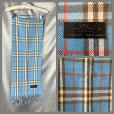 Hand Tailored 100 Cashmere Fringe Scarf Tartan Blue/ Brown / Orange Germany VTG