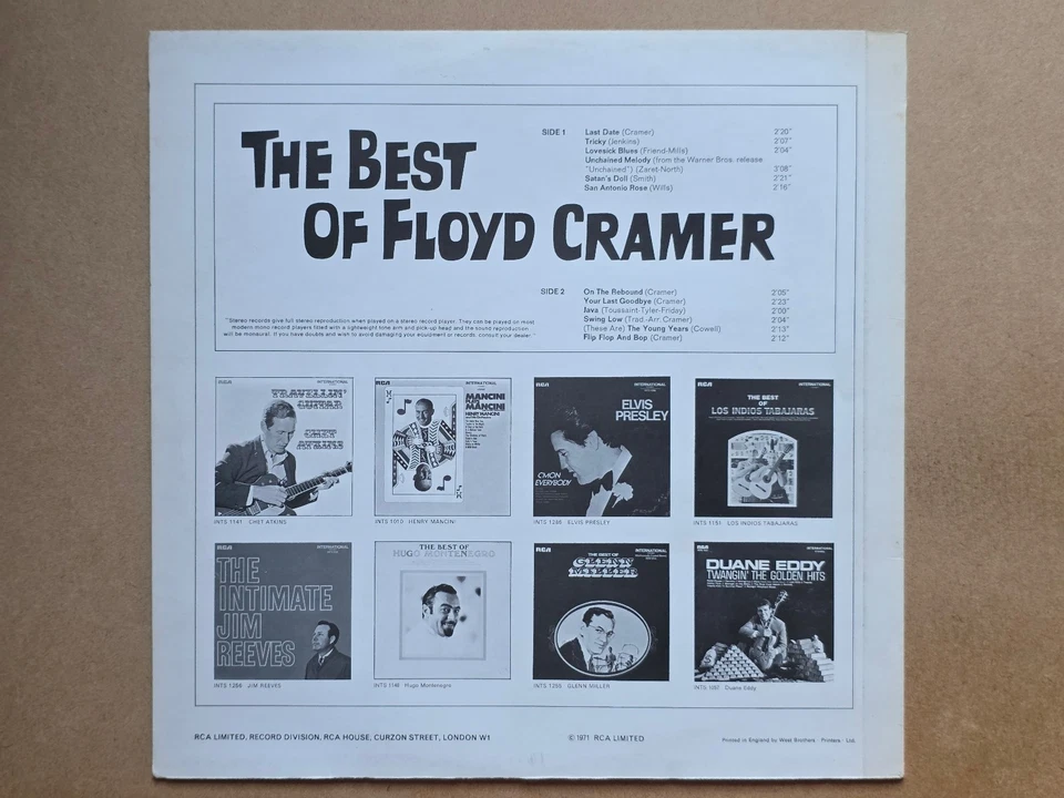 Floyd Cramer ‎– The Best Of Floyd Cramer LP Near Mint condition - Image 4 of 4
