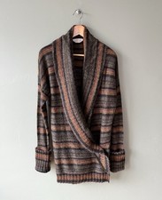 iBLUES Max Mara Cardigan Sz 12 Brown Mix Wool Alpaca Mohair Blend Wrap Knit VGC