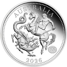 Moneda de plata de prueba Australia Soberano San Jorge y el Dragón 2026 1/4 oz
