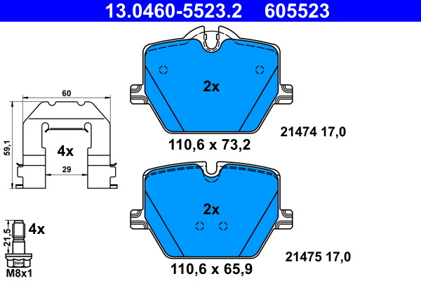 Rear ATE 13.0460-5523.2 Brake Pad Set, disc brake for BMW,TOYOTA