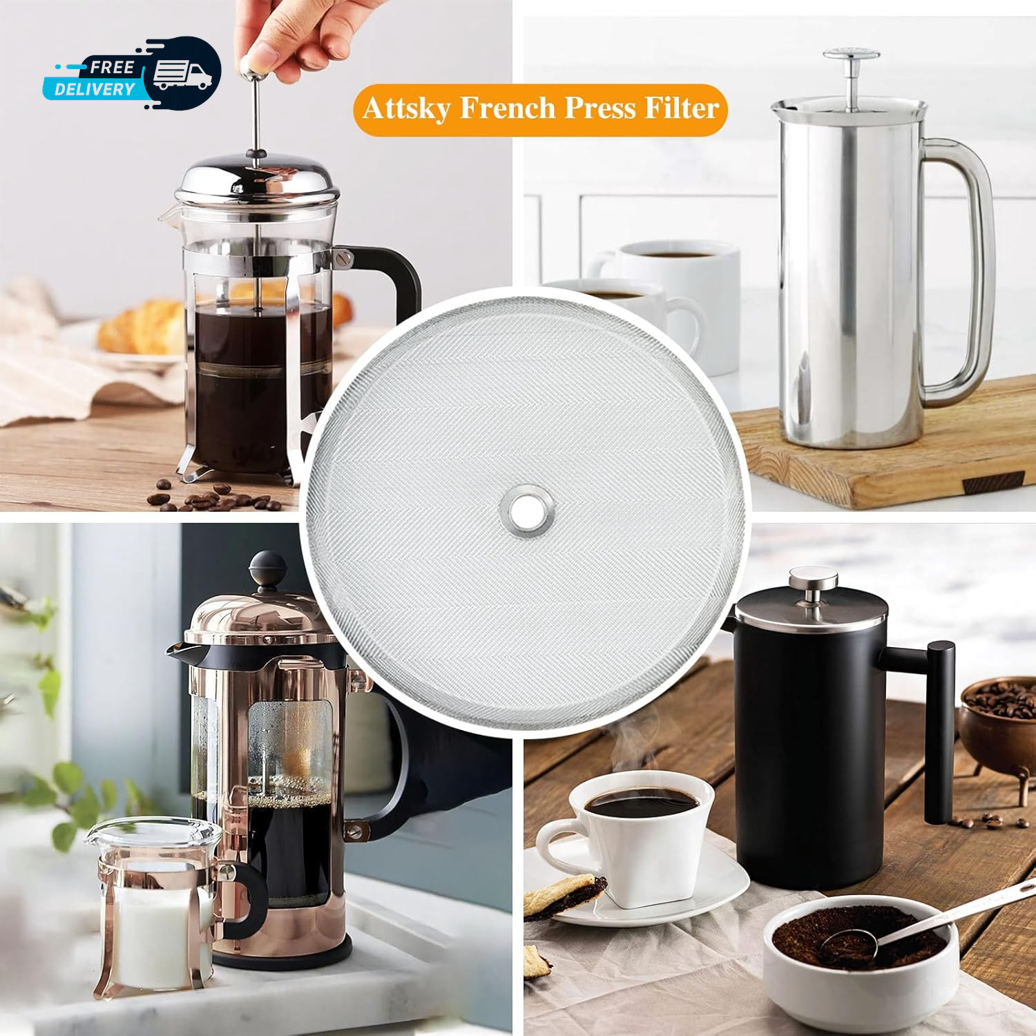 8Pieces French Press Replacement Parts Stainless Steel Set 6 Pieces 4 Universal