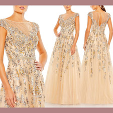 NWT 798 Mac Duggal 22 20364 Embellished Cap Sleeve Cutout Back Gown J2015