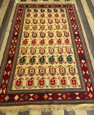 Woll Kelim Teppich 120x190cm | Natur gefärbt Flachgewebeteppich handgesponnen Wolle