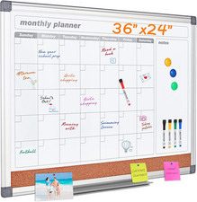 Dry Erase Calendar for Wall 36" X 24", Large Calendar Whiteboard with Cork Board