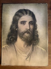 Vintage portrait of Christ etching by artist Charles Sindelar In MCM Frame