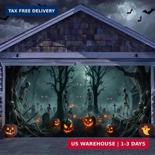 7x16 Ft Halloween Skeleton Garage Door Cover, Black and Red, Halloween Outdoor P