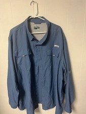 Habit Men's 3XL Blue Long Sleeve Button-Up Fishing Shirt Pockets Collared