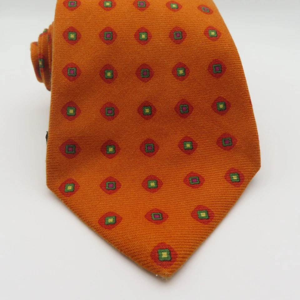Corbata de Seda Kiton Naranja Rojo Verde Lunares 4" Ancho 60" Largo Italia Séptuple Foto 2 de 4