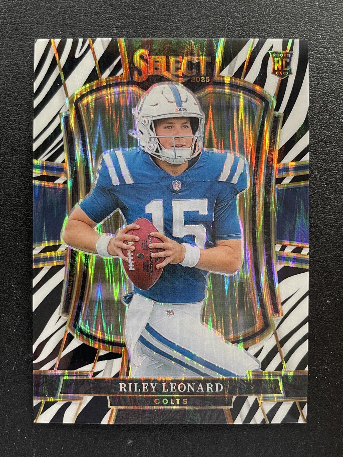 2025 Panini Select Premier Level Zebra Shock Prizm #133 Riley Leonard RC Rookie