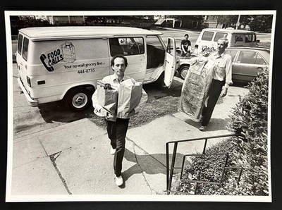 1988 Gig Workers Working Men Dry Cleaners Food Delivery Van Vintage Press Photo