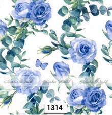  1314 TWO Paper LUNCHEON Decoupage Art Craft Napkins BLUE ROSES FLORAL FLOWERS