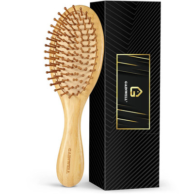 Bamboo Hair Brush for Hair Growth, Natural Bamboo Bristles Detangling Wooden Pad