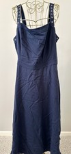 Michael Kors Woven Peasant Maxi Dress Solid Navy Blue Straps Square Neck XL $135
