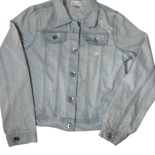 The Children  s Place Girl's Blue Light Wash Distressed Denim Jacket Size XL