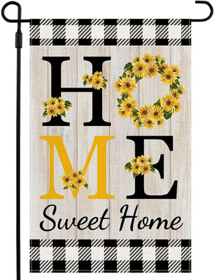 Sunflower Home Sweet Home Garden Flag for Outside, Premium Burlap Autumn Fall Ya