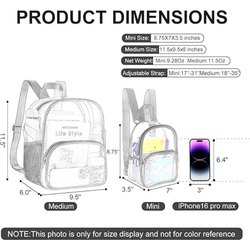 Mini mochila feminina impermeável bolsa PVC transparente para estádio/concerto/esportes - Imagem 4 de 4