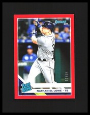 2019 Nate Lowe Rookie Card - Panini Donruss Rated Rookies #262 Red /99 . rookie card picture