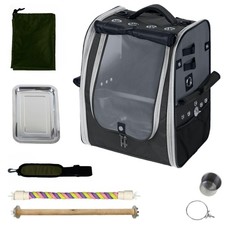 Bird Carrier Backpack for Parrots - Travel Cage with Perch Food Bowl, Gray