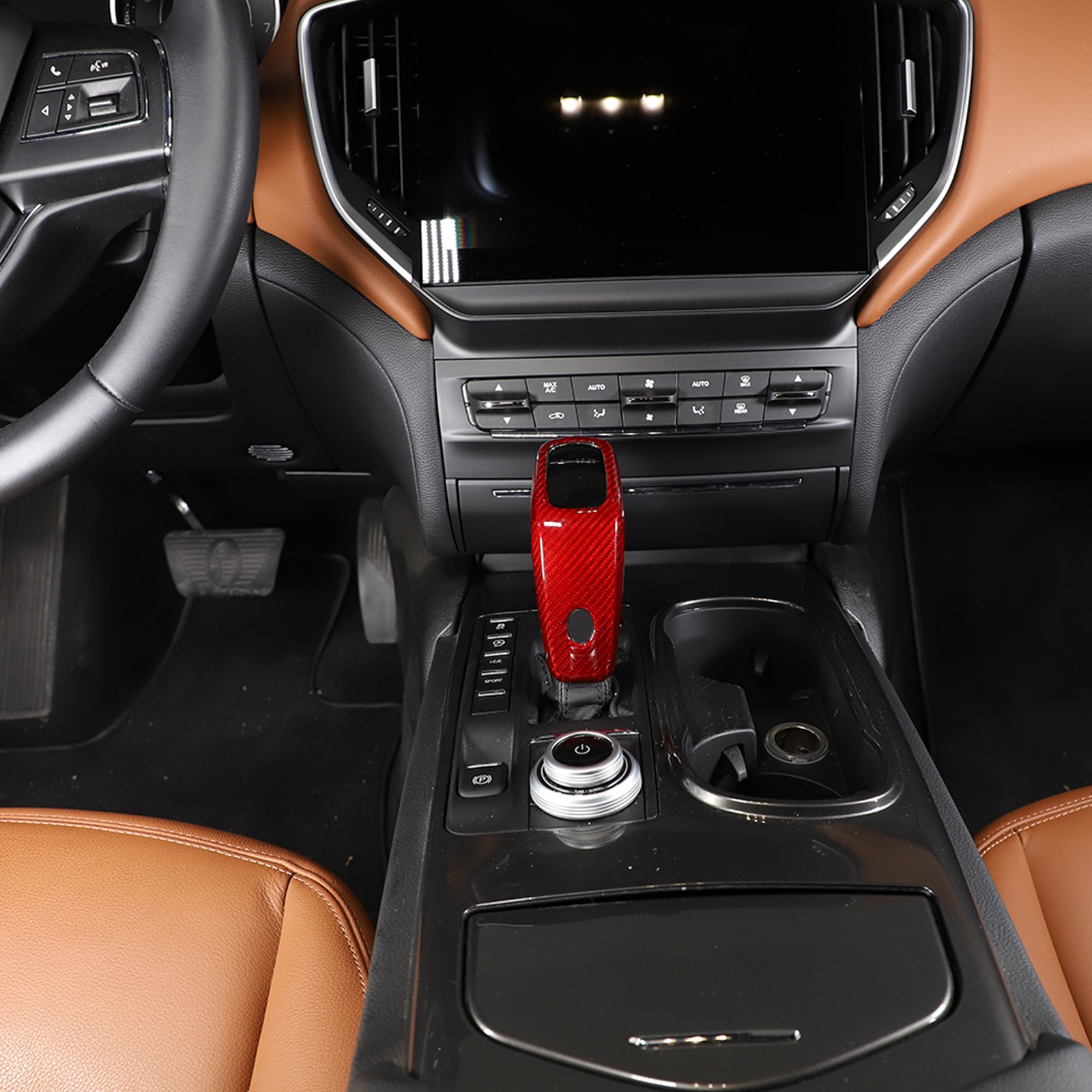Shift Knob Trim Cover DRY CARBON FIBER Red Fit For Maserati Ghibli 2019-2023
