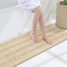 Chenille Bath Rug 47x17 Soft Beige Mat Thick Shaggy Quick Dry Non Slip Machine