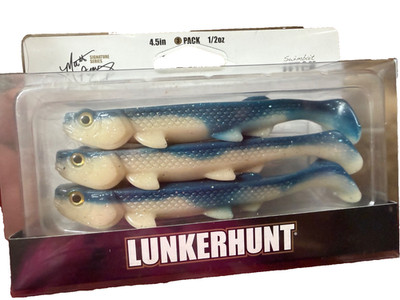 Lunkerhunt Fetch Swimbait 4.5'' 1/2 oz Blue White Gray 2Pack Freshwater Plastic