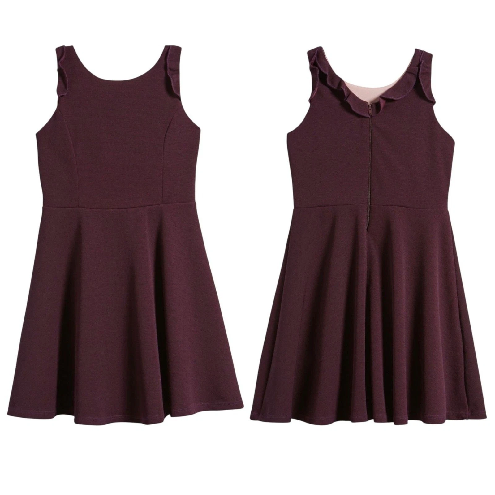 Ava & Yelly Girls Size 7 Ruffle Sleeveless Skater Dress Plum Purple color